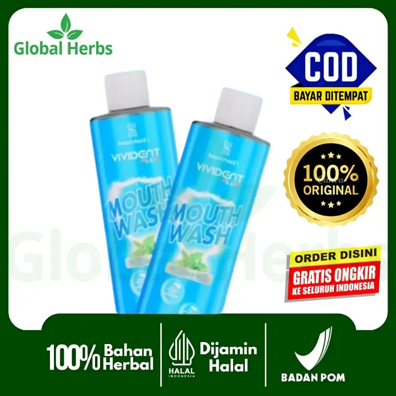 Paket Hemat 2 Botol Vivident Plus Mouth Wash - Solusi Nafas Segar & Kesehatan Mulut - Bau, Membersihkan Gusi Karang satu barang obat kumur mouthwash pemutih gigi