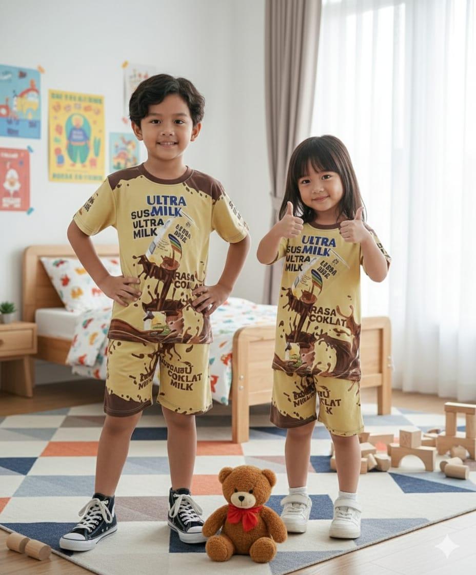 Setelan Anak Harian Viral Terbaru Limited Edition Motif Makanan Mie goreng dan gambar Minuman untuk Usia 1-10 Tahun Desain Unik Nyaman dan Senang Dipakai