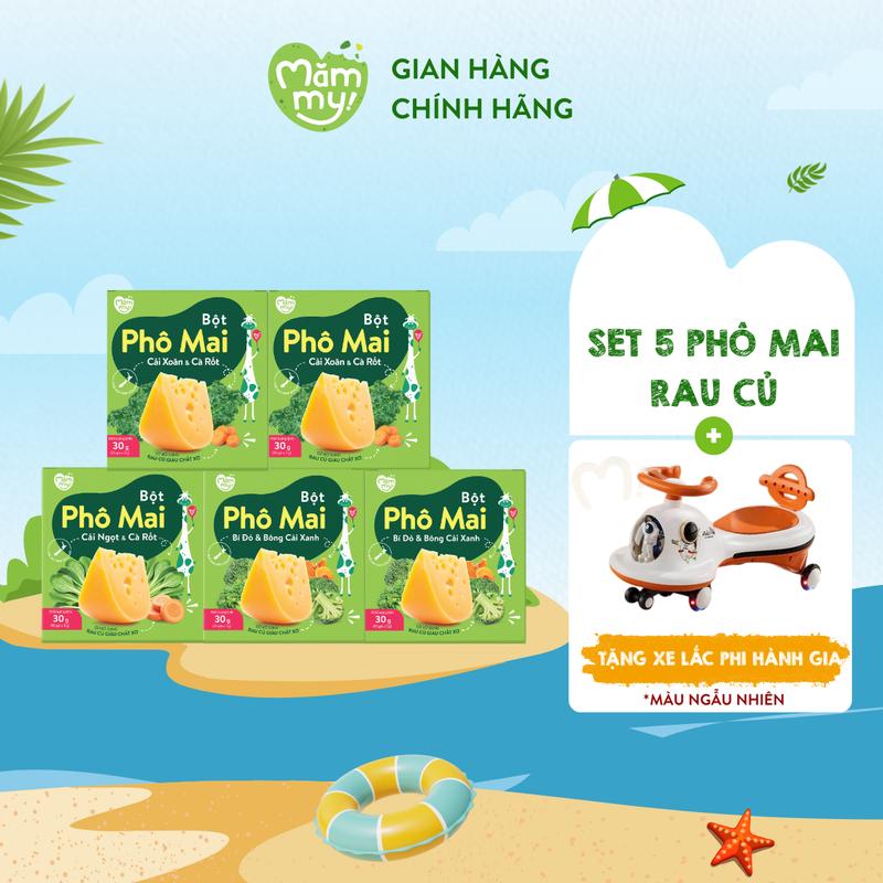 [TẶNG XE LẮC PHI HÀNH GIA] Combo 5 Hôp Bột Phô Mai Rau Củ vị (1 cải ngọt cà rốt, 2 bí đỏ bông cải, 2 cải xoăn cà rốt) Mămmy cho bé ăn dặm