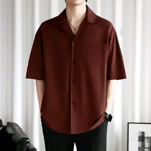 Kemeja Hawai Polos Santai Pendek Unisex Mahogany Formal Santai Kain Katun