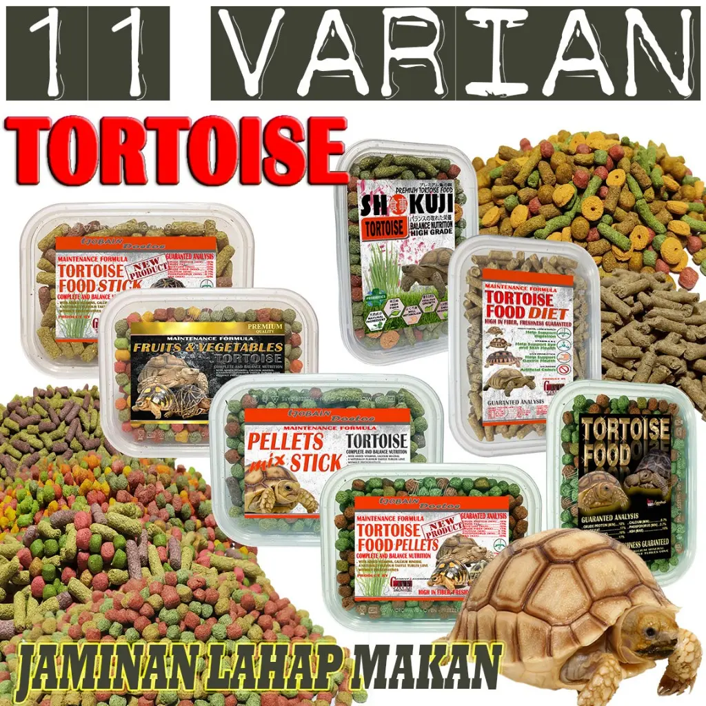 11 VARIAN MAKANAN TORTOISE KURA KURA SULCATA SULKATA LEOPARD PARDALIS INSTAR ALDABRA RUSIAN RADIATA CHERYHEAD REDFOOT TINGGI SERAT NUTRISI PAKAN PELLET PELET