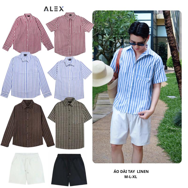 ( Mở bán) Áo sơ mi A12 LINEN sọc  ly 1,2cm xanh trắng BST DU LỊCH HÈ 2026 dài tay cotton đũi kẻ sọc xanh đi biển ,đi chơi unisex ALEXMAN