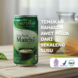 Baroka Susu Matcha Steril 180Ml - Rasa Creamy Kaya Antioksidan & Nutrisi Lezat Cocok Sebagai Alternatif Kopi dan Minuman Sehat