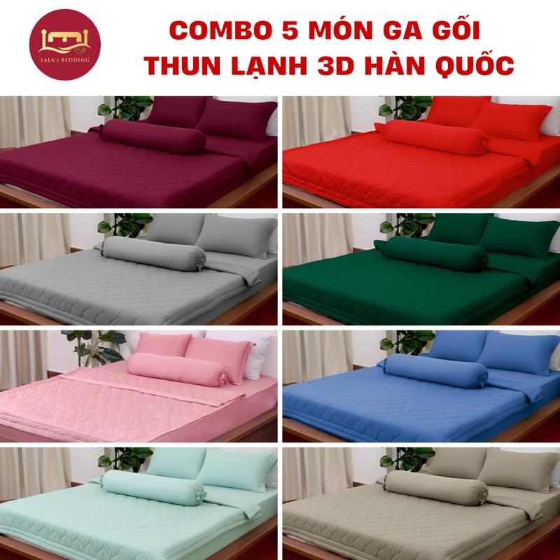   MÀU MỚI  Bộ Chăn Ga Gối 5 Món Thun 3D Hàn Quốc LALA's Bedding Size 1m6 & 1m8 Chống Nhăn Không Bám Bụi Màu Sắc Sắc Nét Bảo Hành 15 Ngày VT04 Combo 5 Món Ga Gối Nệm Mùa Đông Giường 