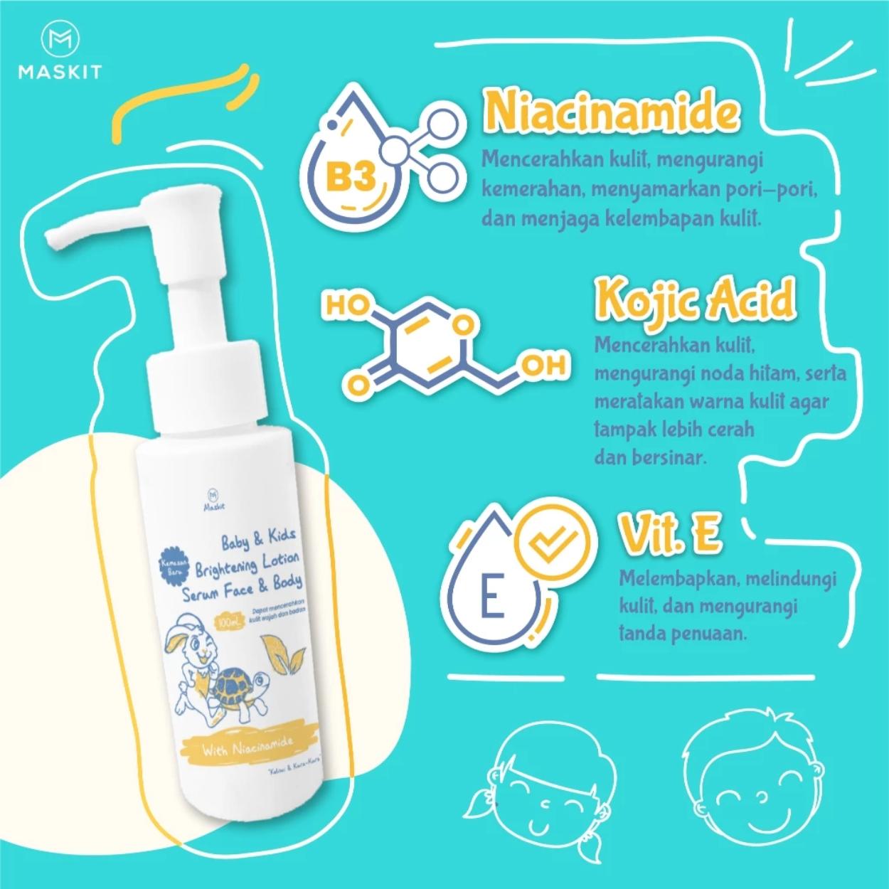 Maskit Baby & Kids Brightening Lotion Kojic & Niacinamide Lotion Serum Face Body Wajah & Badan Anak Maskit Baby & Kids Brightening Lotion Kojic & Niacinamide Lotion Serum Face Body Wajah & Badan Anak