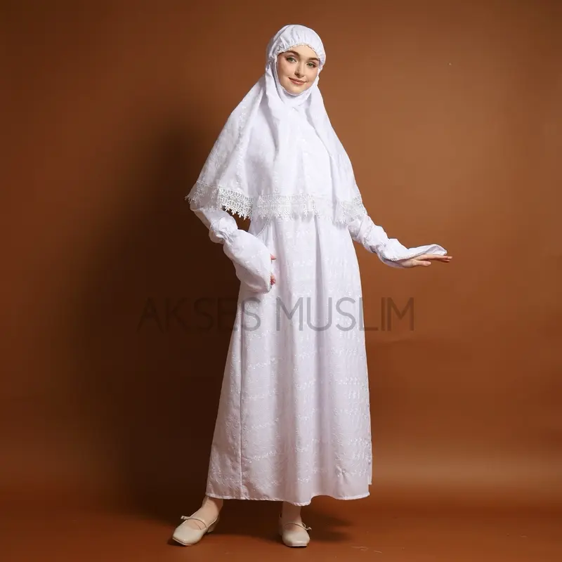 Gamis ihrom wanita gamis putih wanita paket kerudung katun bordir perlengkapan haji dan umroh wanita Bergo Motif Nyaman Muslim Lembut Jilbab Kantong Panjang Setelan Lebaran Dress Jepang 6