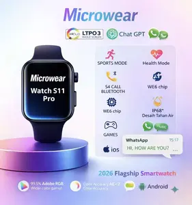 Smartwatch 42 mini Microwear 11pro  Smartwatch IP68 Tahan Air 1.85 Inci Layar HD - Bluetooth 5.4, 4GB Monitoring Kesehatan 24 Jam,Mendukung obrolan WhatsApp ChatGPT bluetooth Android iOS jam tangan pintar