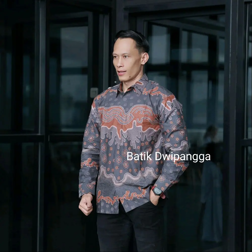 Umbara Abu Kemeja Hem Batik Solo Katun Premium Pria Cowok Fit Motif Mewah Kondangan Lengan Panjang Pendek Baju Hitam Nyaman Formal Biru