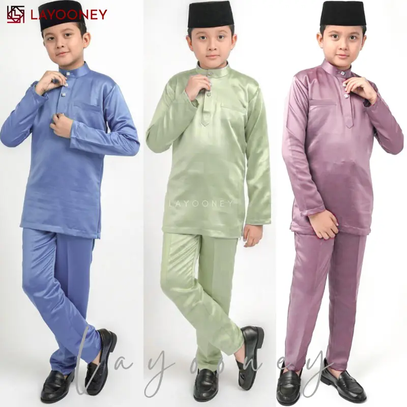 Layooney Baju Kurung Melayu Teluk Belanga Anak Laki Laki Setelan Pakaian Koko Muslim Cowok Cekak Musang Adat Malaysia 0