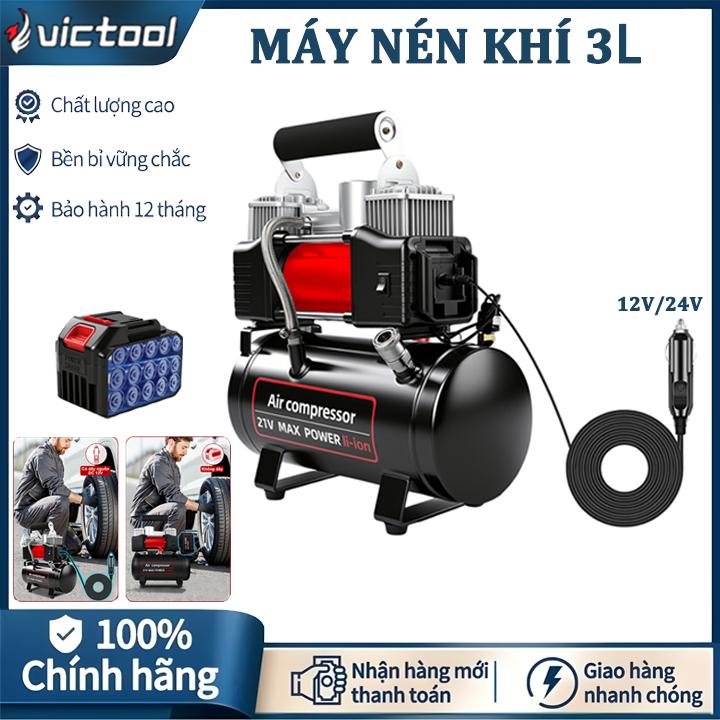  Victool Máy Nén Khí Không Dầu Mini 750w Máy nén khí pin 15 cell Máy nén khí Chạy pin 3L máy hơi nén khí mini,100% lõi đồng Vừa dùng điện xe hơi vừa dùng pin chân phổ thông dùng bơm hơi,phun sơn,bơm hơi xe 