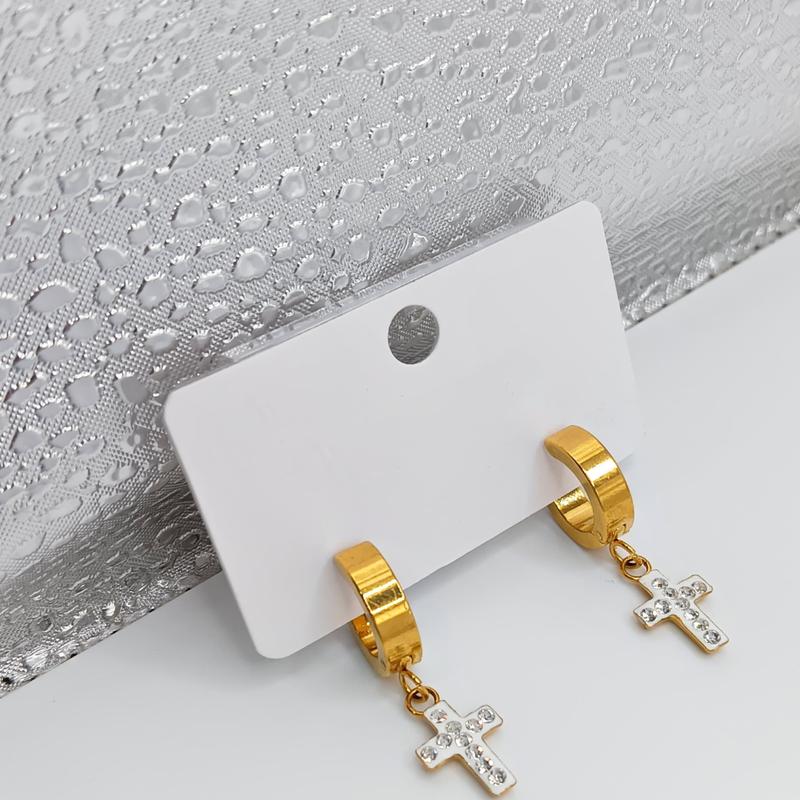 Anting Jepit Salib Permata Diamond Mewah Elegant Titanium Stainless Steel 2