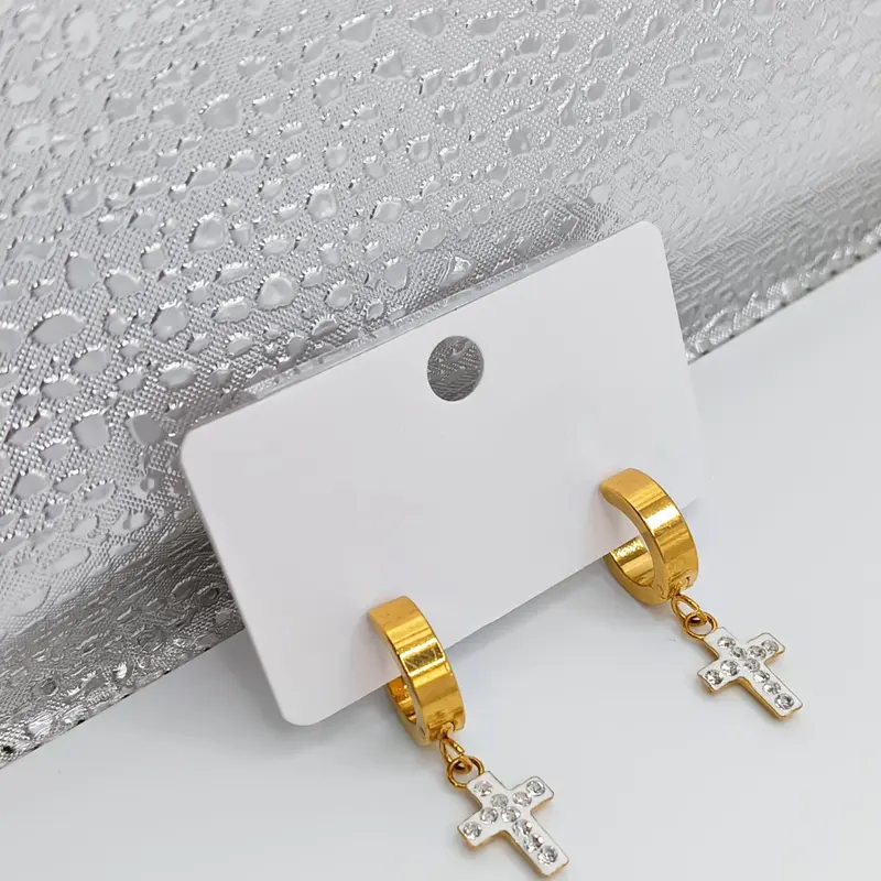 Anting Jepit Salib Permata Diamond Mewah Elegant Titanium Stainless Steel 2