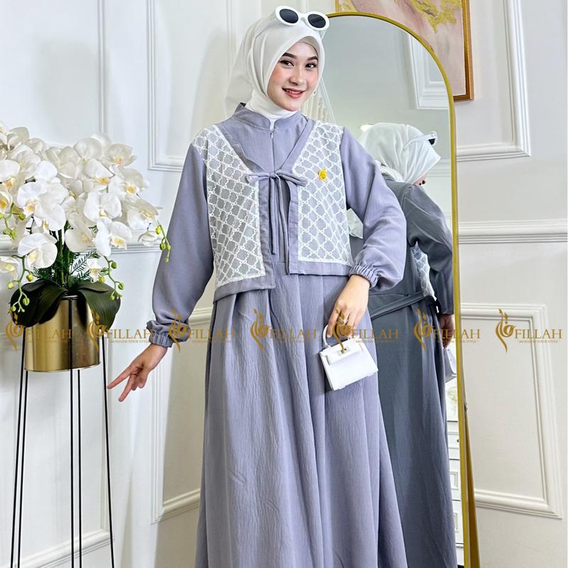 Qiana Dress Gamis Wanita Terbaru 2025 Gamis elegant Gamis Brukat Gamis kombinasi  Brukat Tile 1