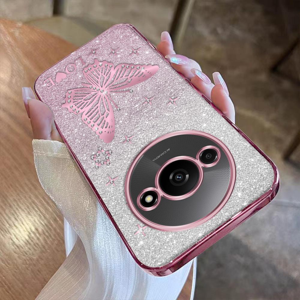 เคส สำหรับ Redmi A3, ชุบอ่อนด้วยไฟฟ้า, พร้อมคริสตัลและกระดาษแฟลช