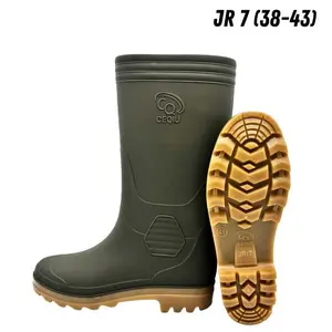 JR-7 & JR-8 Sepatu Boot Tinggi Hijau Tua Karet Lokal Anti Air & Slip Untuk Perkebunan Pertanian Size 38-43 Sol Fleksibel Ground Grip Kuat
