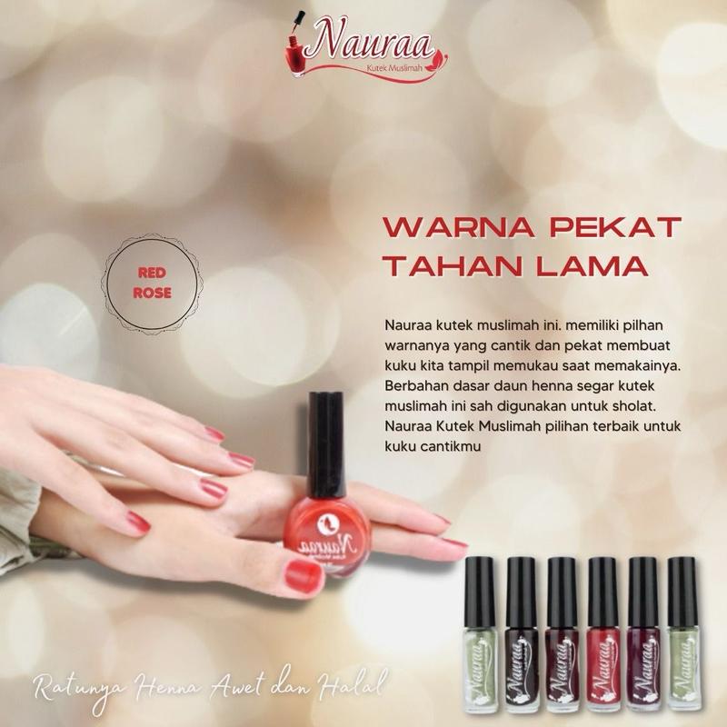 Nauraa  Kutek muslimah  5ml - warna  Red rose (pink)  Nail Art Kuku Henna 5