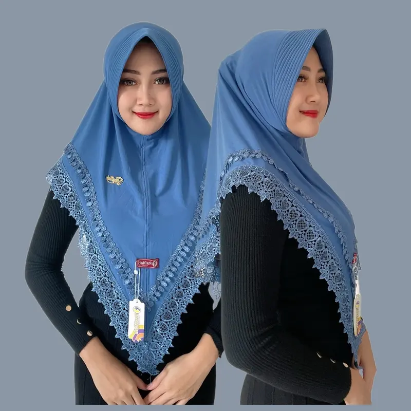 Indah Store - Hijab Instan Bergo Pet Jersey Doubel Renda Senada Valencia By Rafillah Busa Muslim 2