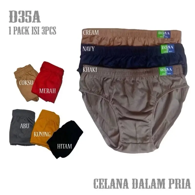 Celana Dalam Pria D35A Bahan Katun Super Soft Premium Isi 3 Pcs CD Men Briefs  Pendek Dewasa Cowok Karet Nyaman Lembut [1 Pack]