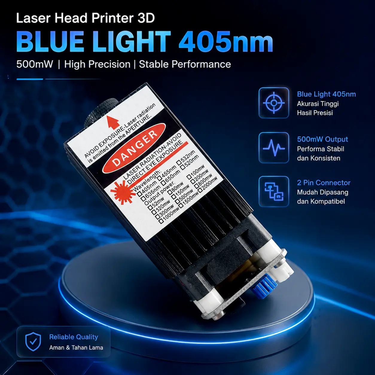 GABRIE Laser Head Printer 3D Ukir Engraving Blue Light 405nm 500mW - GB45