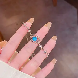 Perak zirkon Gelang planet biru Pasangan besties Sumur bintang Gelang bisa disesuaikan Bracelets