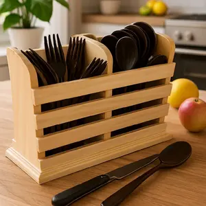Tempat Sendok /Garpu Bahan Kayu Jati Solid Minimalis SERBAGUNA Kitchenware
