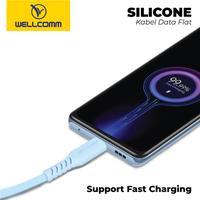 Gambar Kabel Data Wellcomm Fast Charging 3A Flat Silicone Type-C 1M 100cm - BLACK dari wellcommofficialstore Kota Tangerang Selatan 4 Tokopedia