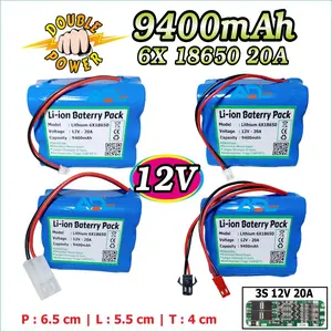 BATERAI MAINAN RC, SPEAKER, SPRAYER ELCTRIC, ELEKTRONIK BATRE LITHIUM 3S 6X 18650 12V 20A 9400mAh