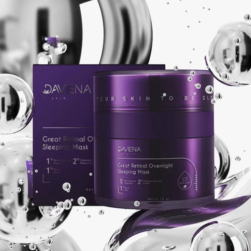 DAVIENA GREAT RETINAL OVERNIGHT SLEEPING MASK  Hyaluronic Hydrating ExtractMencerahkan menghaluskan wajah Mengencangkan Melembutkan Niacinamide Masker 4