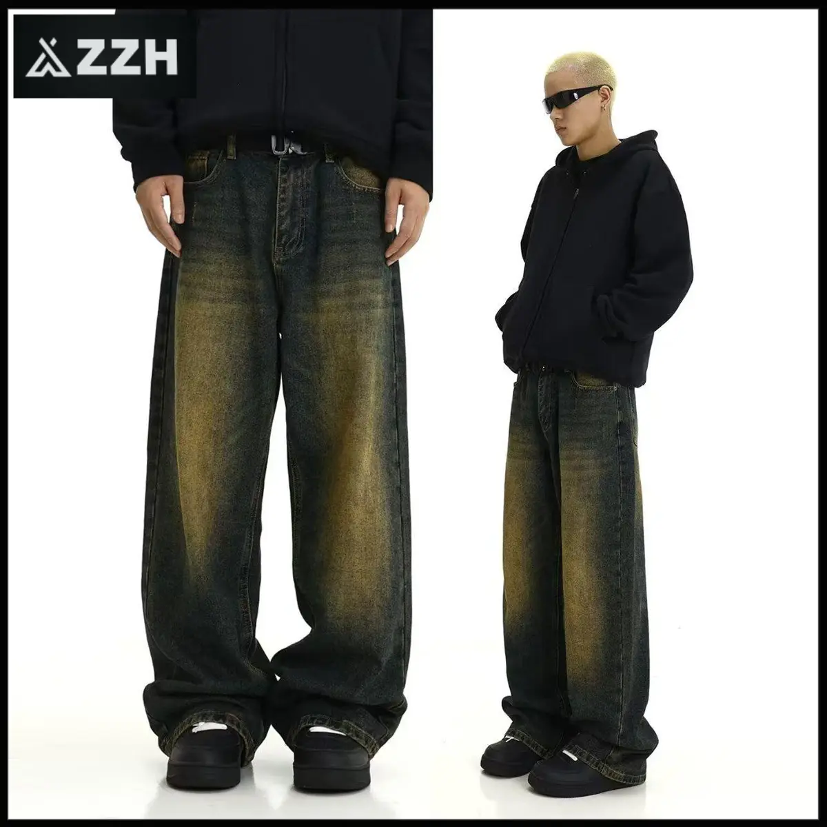 Celana Jeans Pria Vintage Washed Longgar Kaki Lurus celana jeans panjang pria kekinian Baggy Oversize Remaja