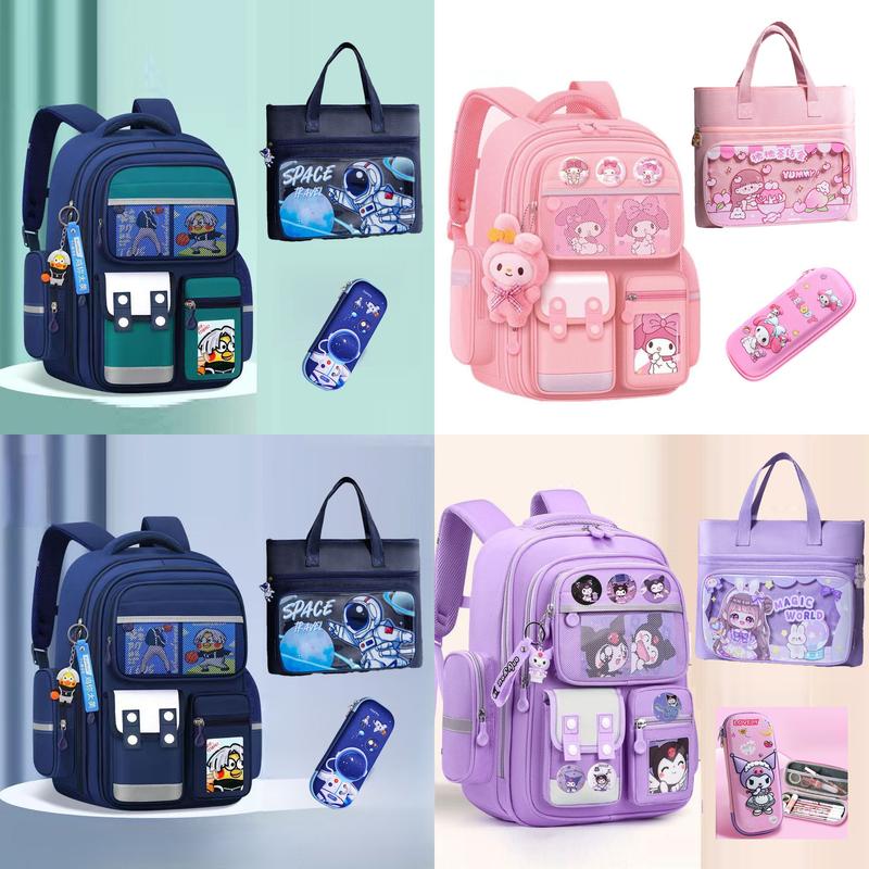 M4 Combo balo chống gù túi học thêm hộp bút cho bé lớp 1-7 cho bé trai và bé gái hình melody kuromi con gà