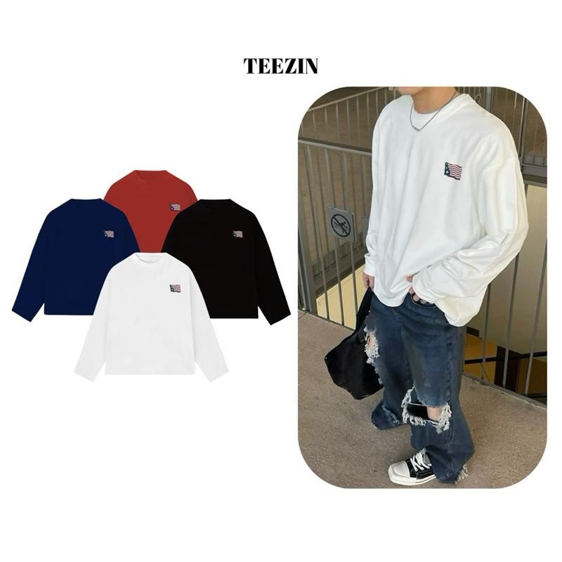 Áo Cotton Tay Dài Thêu Cờ Mỹ, Long Sleeve Local Brand Unisex Nam Nữ Oversize - TZ168