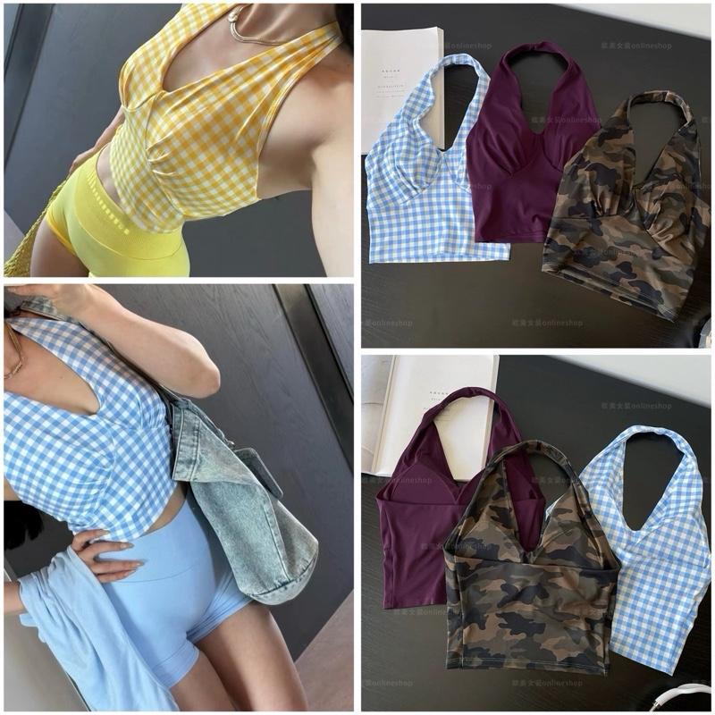 Áo tập thể thao Gym Yoga Pilates dáng cổ yếm có nhún eo mút may cố định Mz360