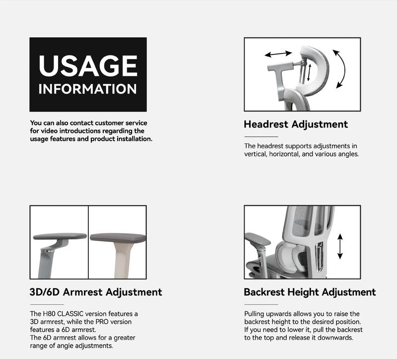 Product Introduction of MUSSO H80 PRO Ergonomic Chair 6D Armrest and Adjustable Headrest Game Chair with Adjustable Back Height Ergonomic Office Chair 9