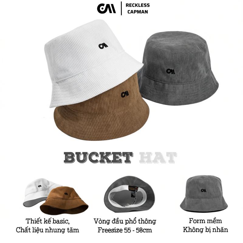 CapmanReckless - Mũ Bucket Nhung Tăm CM182 Hat Voi Đinh Nón Tai Bèo Lưỡi Vàng Essentials Mũ Len Freesize Cho Nam Và Nữ
