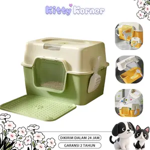Pet Litter Box Besar Cat Litter Box Bak Pasir Kucing Anti bau Pet Toilet Gratis Sekop