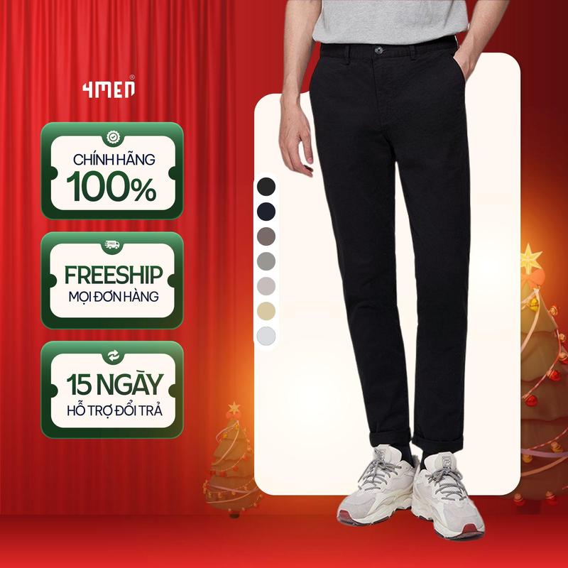  Quần kaki nam trơn form slimfit ôm vừa vặn tôn dáng 4MEN QK018 vải kaki thun co giãn mềm mại thoải mái vận động Menswear Pants Có Túi Đen 