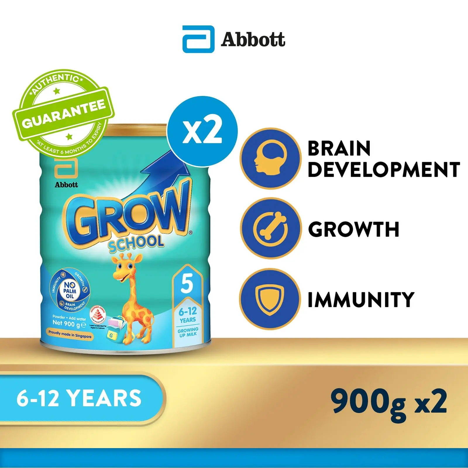[Bundle of 2] GROW Growing Up Milk for Kids - School Stage 5 (6 - 12 years) - 900g