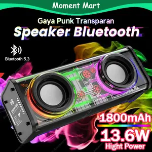 Moment Mart 【13.6W】Speaker Bluetooth 5.3 Gaya Punk Transparan dengan RGB LED Light dan Kapasiti Bateri 1800mAh
