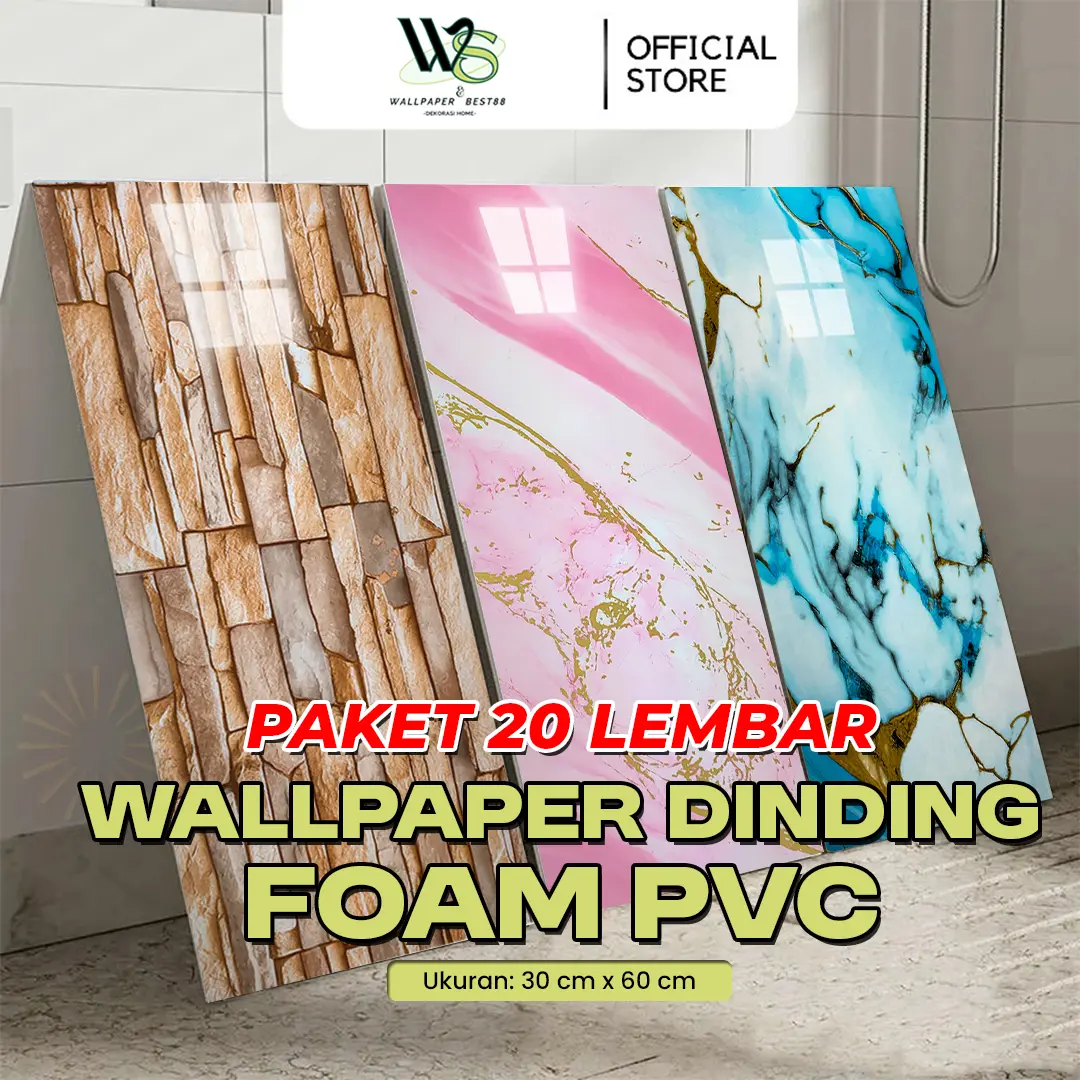 PAKET 10 & 20 LEMBAR- Wallpaper Vinyl Marble Granit Wallpaper Dinding Kamar Stiker Keramik 30X60Cm / Wallpaper Kamar Mandi/ Foam Dinding Marmer