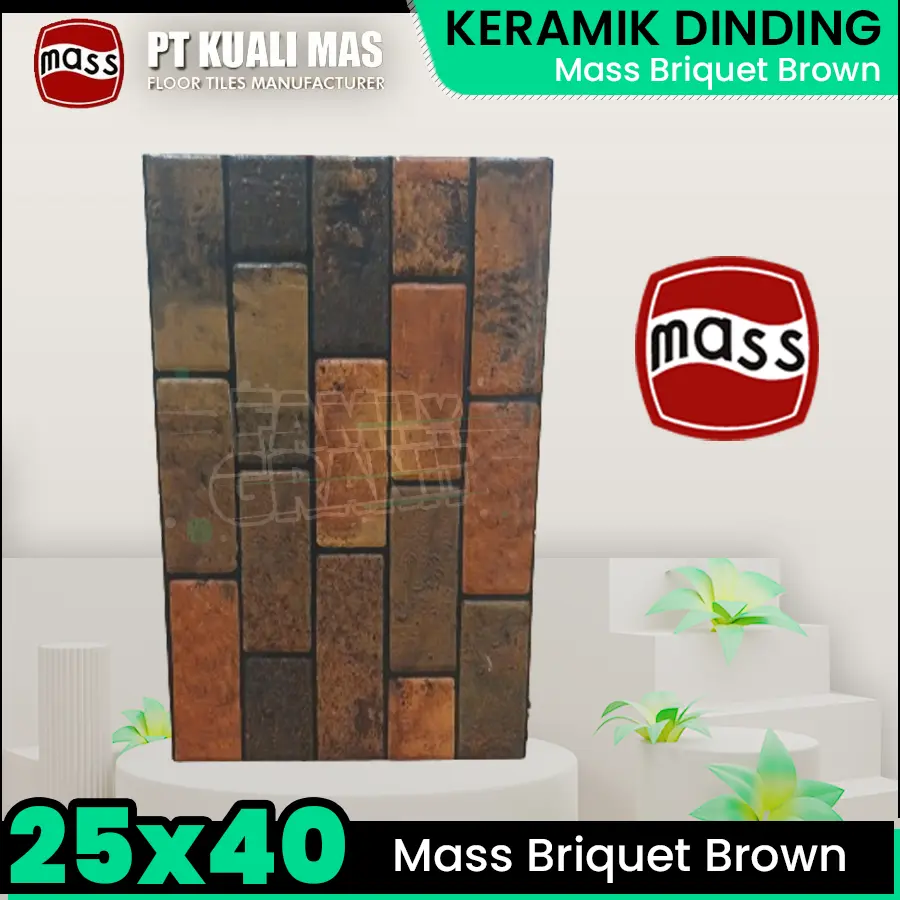 Keramik Dinding 25x40 Mass Briquet Brown Motif Bata Tekstur Kasar KW1