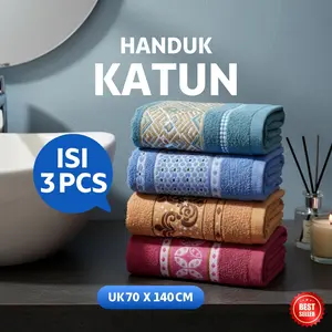 PROMO  [ 3 PCS ] HANDUK KATUN DEWASA BAHAN KATUN UKURAN 70 X 140 CM