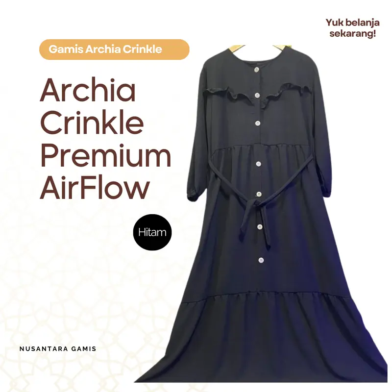 Gamis Archia Crinkle AirFlow Premium Dress Wanita terbaru lebaran 2025 Kancing Muslim gamis  remaja Panjang Wudhu Dewasa Lembut 4