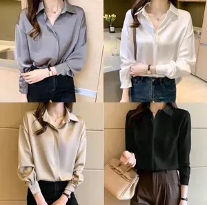 Kemeja Polos Wanita Lengan Panjang Casual Formal Baju Atasan Wanita Kerja Kantor Katun Cewek Dewasa