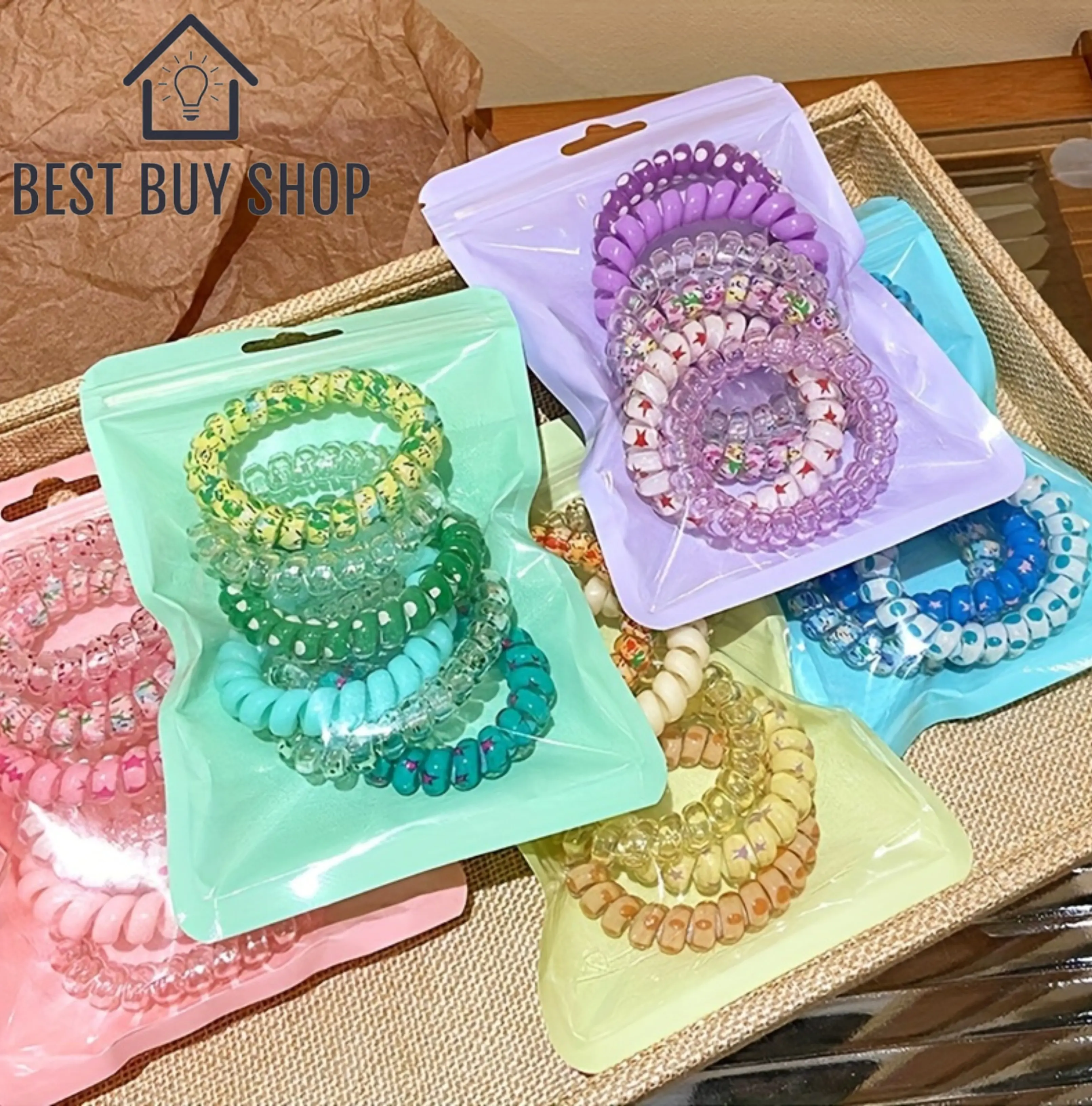 6Pcs/set Telephone Wire Hair Ties Women Girls Solid Color 