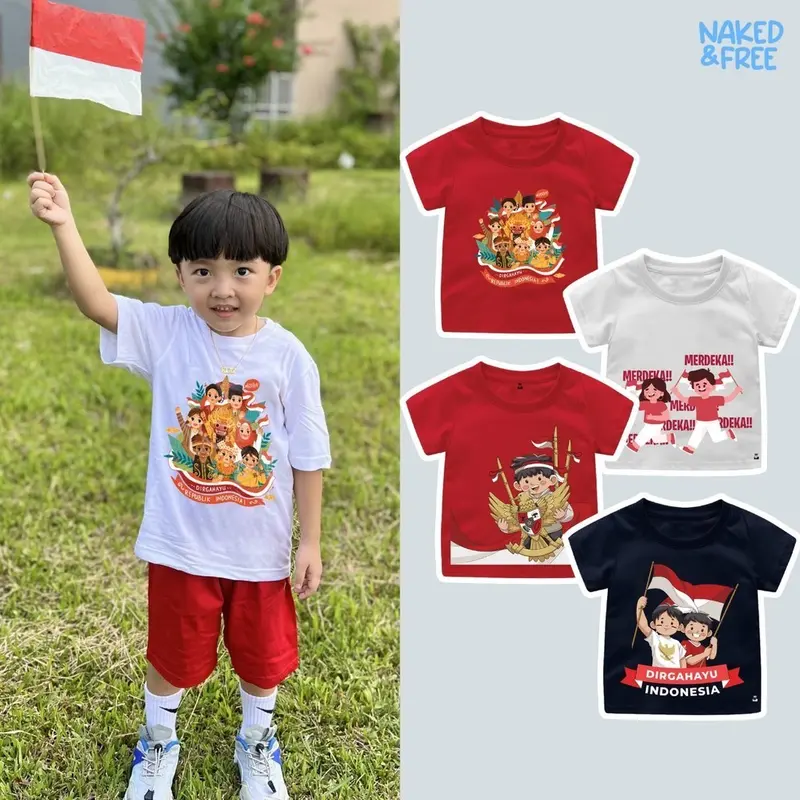 Naked & Free Baju Kaos Kemerdekaan Bayi Anak Remaja Dewasa Generasi Pancasila Series Bahan Katun 30s 0
