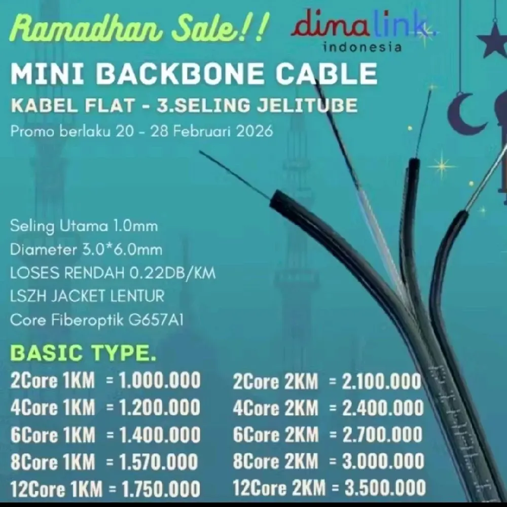 READY STOK, KABEL FIBER FO DINALINK TUBE JELLY 3-SELING | 2 CORE 4 CORE 6 CORE 8 CORE 12 CORE