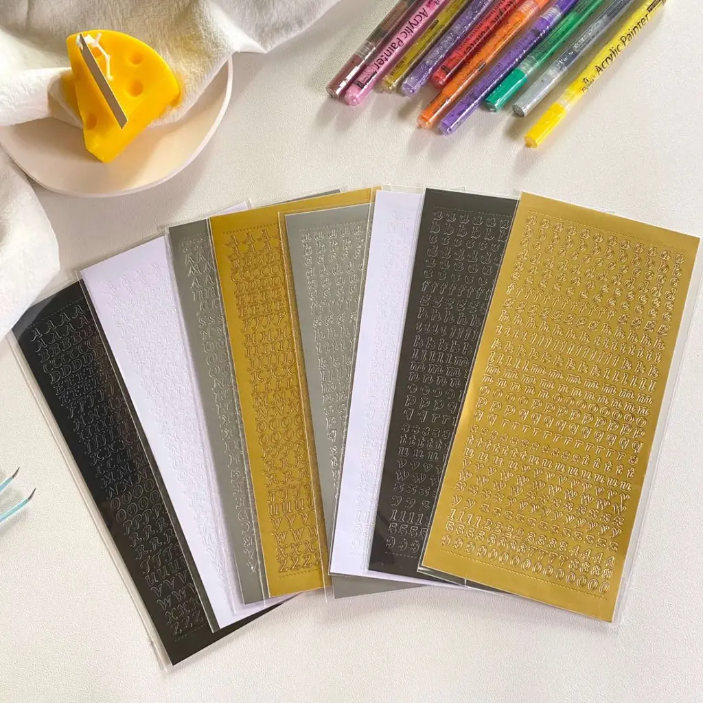 Stiker Huruf PVC Angka Deco Alphabet Gold and Silver English letter stickers diy handbook Polaroid photo Untuk Number Aesthetic Sticker Sheet Kiss Cut Sticker Huruf Diy Saku Stiker Simple Hadiah Keyboard