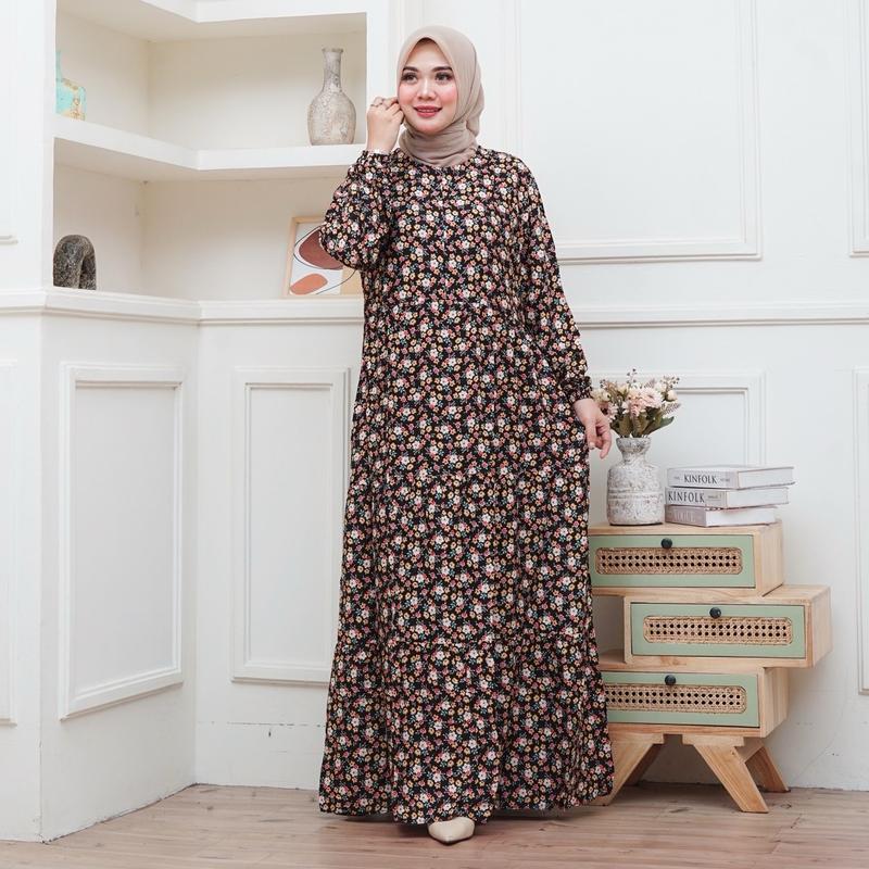 SAKURAN DRESS // GAMIS MOTIF RAYON PREMIUM // DRESS MUSLIM TERBARU BUSUI FRIENDLY 1