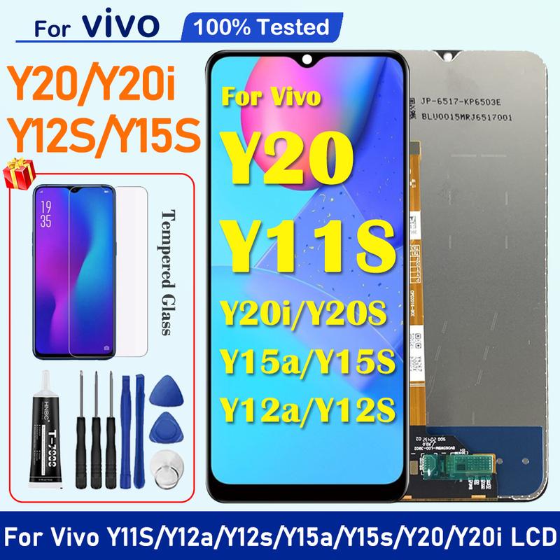 Màn hình LCD, Bộ đếm số, Màn hình cảm ứng, Thay thế cho Vivo Y12a, Y12s, Y15a, Y15s, Y20, Y20i, Y20s, Tương thích với Vivo Y11s, V2028 LCD, Màn hình cảm ứng, Đi kèm với Công cụ, Kính cường lực và Keo, 6.51 inch, [Quà tặng miễn phí]