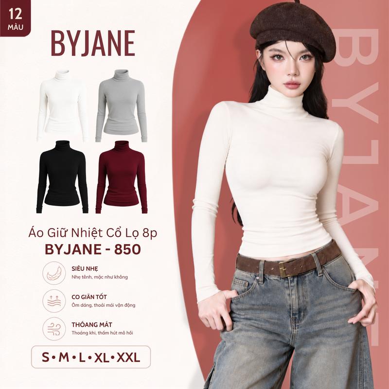 [ MÀU MỚI ] Áo Thun Nữ Cổ Lọ 8p Dài Tay Giữ Nhiệt Chất Thun Mịn Co Dãn 4 Chiều BYJANE - 850